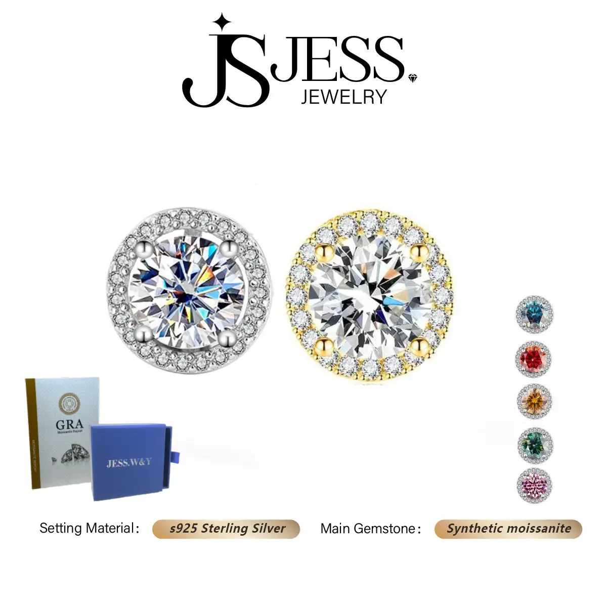 【#302】Vintage Round Halo Stud Earrings, VVS Synthetic Moissanite Stone, Friction Back, Dainty Solid 925 Sterling Silver Earrings for Men Women