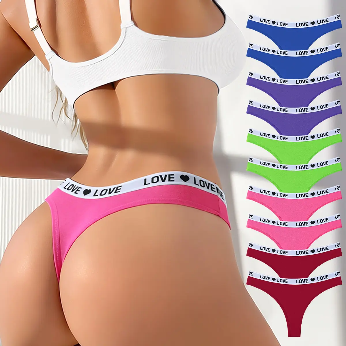 Hotcom Women's Plus Size Cotton Blend Thongs, Soft Low Rise Letter Print Panties, Seamless Cut Activewear Underwear