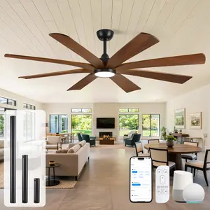 65Inch Farmhouse Ceiling Fan with Light for Living Room/Bedroom,Alexa Tuya Smart Ceiling fan with Remote,Outdoor Ceiling Fans for Patio Porch Backyard, 8 Solid Wood Blades High CFM Large Ceiling Fan Quiet Reversible DC Motor Dimmable Indoor Lighting