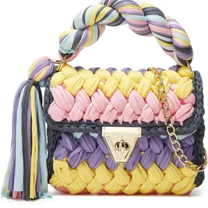 Bolso en hilo Handmade Multicolor Bag with Colorful Rope Strap and Gold Clasp