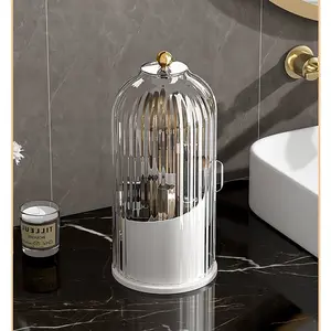 Makeup Brush Storage Box 360° Rotating Bucket with Dust-proof Cover & Dividers for Easy Access to Brushes, Pens, & Lipsticks Organize Your Dressing Table Space outdoorfun