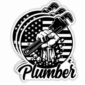 Funny Plumber Multi-Size Peel-Off Vinyl Bumper Sticker - Plumbing Pipe Fittings Wrench Design, Waterproof Office Label - Car Decals for Hard Hat, Toolbox, Adult Gift