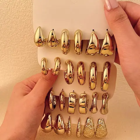 Women's Boho Style Hoop Earrings, Gold Earrings Set, Gifts for Girlfriend, Minimalist Hoop Earring Stack for Party, Daily Decor, Stylish Jewelry, All-match Jewelry for Birthday Gift