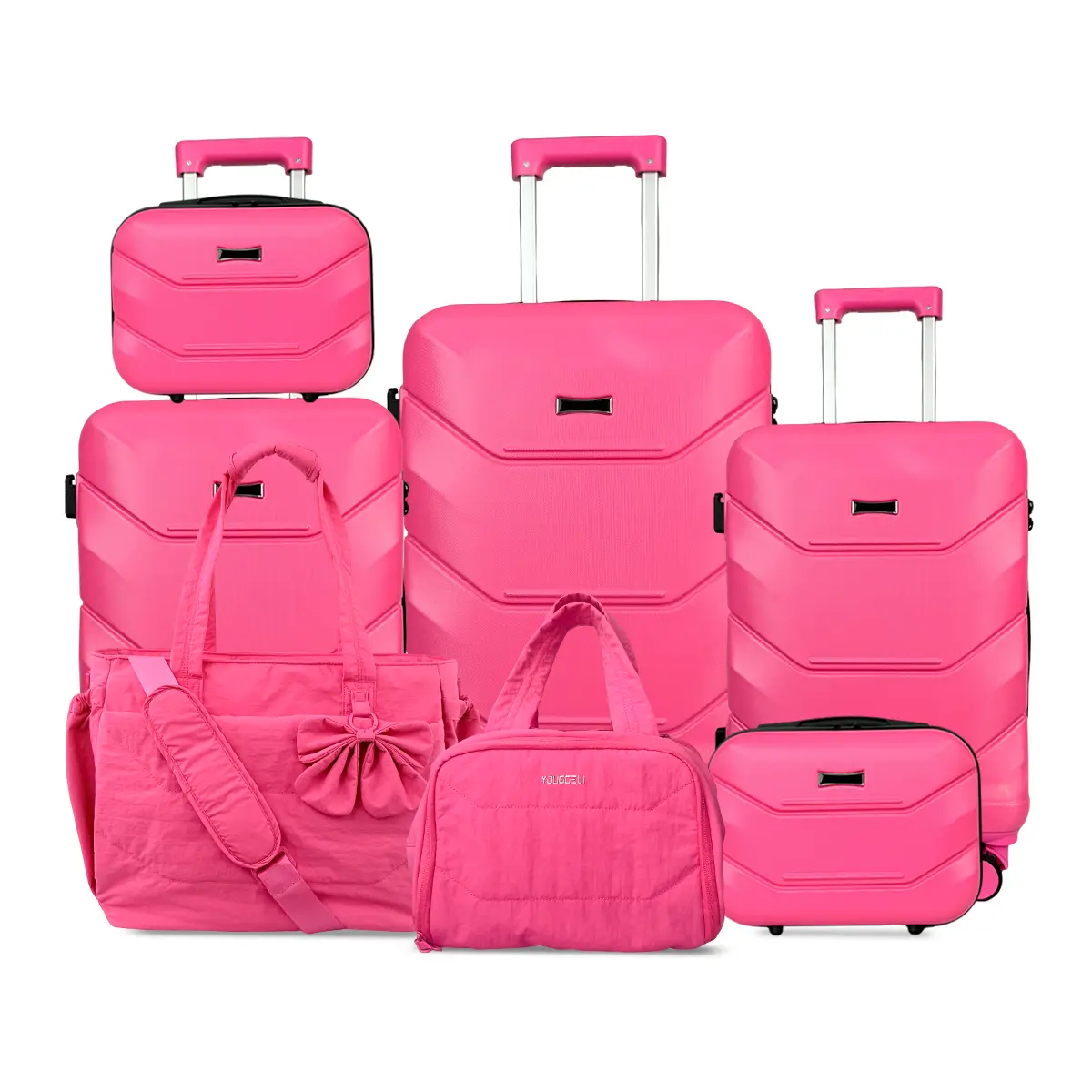 Upgraded PC Family Luggage Set (8/10-Piece) – Lightweight with USB Port, Cup Holder, Hook, TSA Lock, Spinner Wheels & Phone Holder. Sizes 13"-28". Ideal for School, Travel & Business.