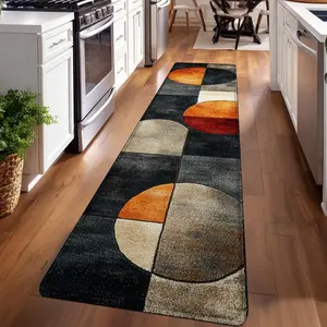 1PC， Orange Black Gray Geometric Pattern strip rugs, home décor, bathroom mats, entryway mats, bathroom non-slip mats, indoor entrance rugs, bedroom bedside mats, kitchen mats, hallway rugs, flannel sponge rugs, hallway runner rugs, Boho Washable Rug