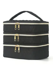Three-Layer Makeup Bag with High Capacity, Portable Travel Toiletry Organizer, Stylish Cosmetic Storage Pouch for Women, Travel Cosmetic Bags