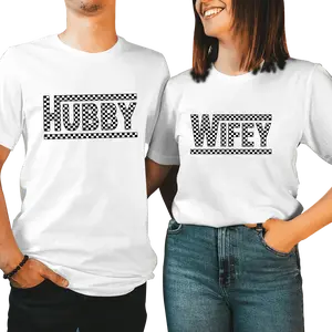Checkered Wifey, Hubby Couple Matching T-Shirt, Comfort Cotton, Size For All Body, Shirts For Couples, Gift For Husband Wife Clothing Comfortable
