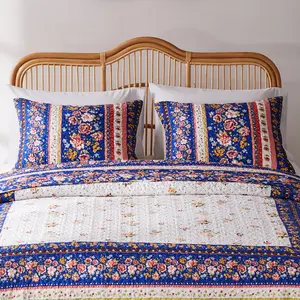 Greenland Home Fashions Marsha Blue Sham – Reversible Zippered Cotton-Poly Microfiber Blend, King 20"x36"