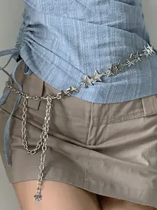 Trendy Star Waist Chain for Women, Unique Star Accents, Fashion Body Jewelry, Adjustable Waist Belt for Party, Daily Clothing Decor, Casual Wear, Stainless Steel Body Chain Accessory, Star Motifs, Fashion Forward