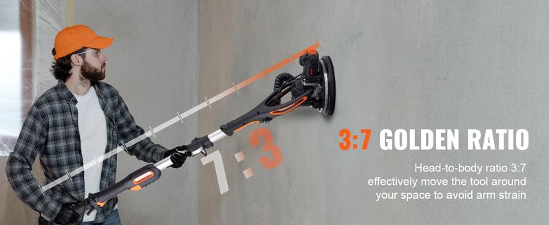 VEVOR Electric Drywall Sander 900W, TikTokShopBlackFriday, Self-Suction & Variable Speed 800-1800 RPM, Foldable Handle & Self-Suction, with LED Strip Light and Vacuum Bag Power Tool  VEVOR Super Brand Day