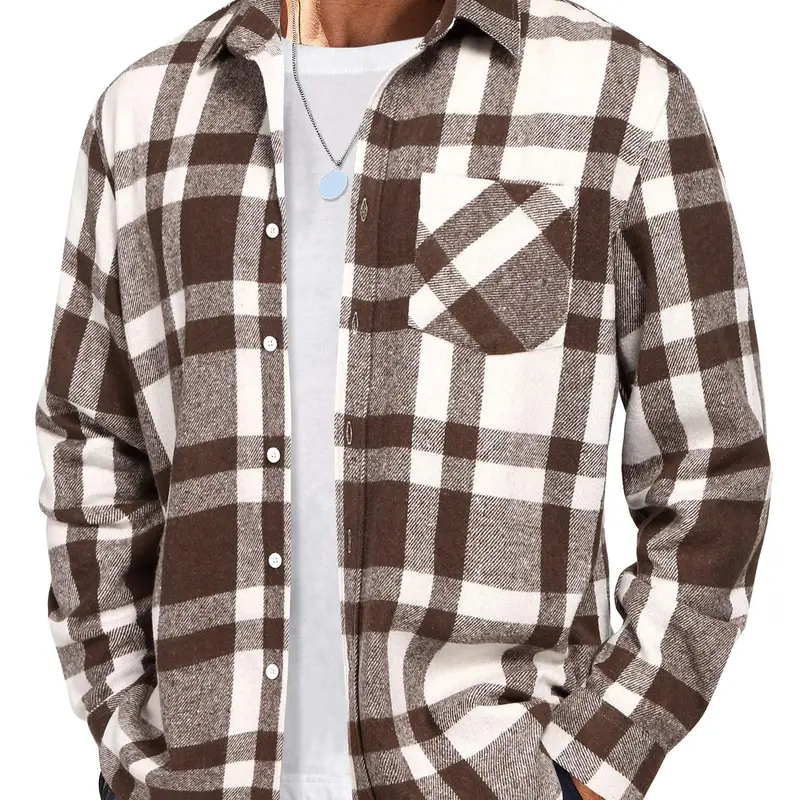 COOFANDY Mens Flannel Shirt Long Sleeve Lightweight Plaid Shirt Casual Button Down Shirts Jacket