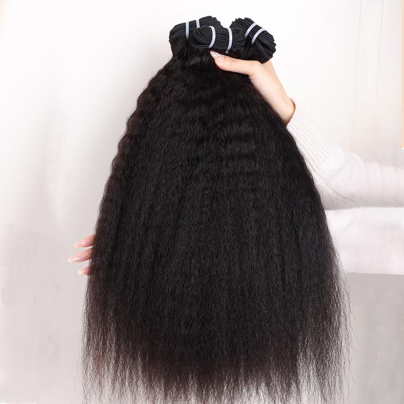 15A PerisModa Kinky Straight Bundles Human Hair Weave Yaki Straight Bundles 12-32 Inches Remy Hair 4C Extensions Set 100% Unprocessed Brazilian Virgin Hair Natural Color For Black Women