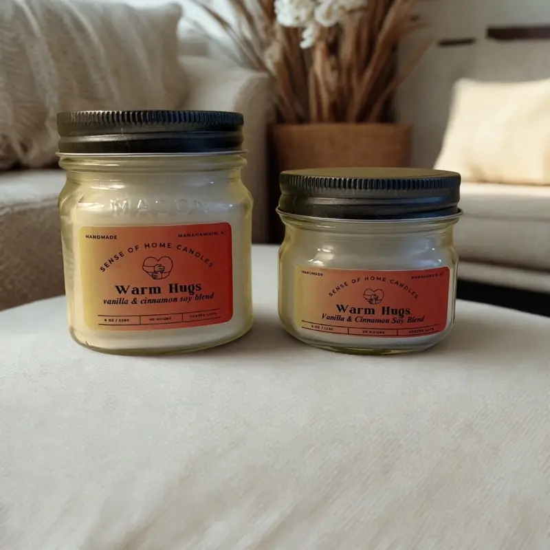 Sense of Home Candles Warm Hugs Vanilla & Cinnamon Soy Blend Wax Candle with Cotton Braided Wick for Cozy Comfort and Strong Fragrance 8 oz Candle