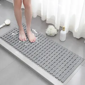 Shower Mat Non Slip Bath Mat for Tub - 40 X 16 Inch PVC Mat Non Slip Shower Mats for Inside Shower, Bath Tub Mat with Suction Cup, Easy to Cut and Dry, Grey