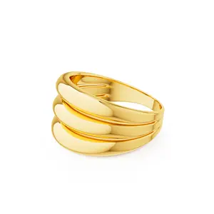 Tewiky 14K Gold-Plated Three-Layer Wide Ring Size 7 Perfect for Valentine's Day Gift Luxurious Finish Bold Stylish Look