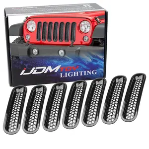 iJDMTOY 7-Piece Set Black Front Grille Trim Insert Cover Kit For Jeep 2007-2017 Wrangler JK 2-Door 4-Door