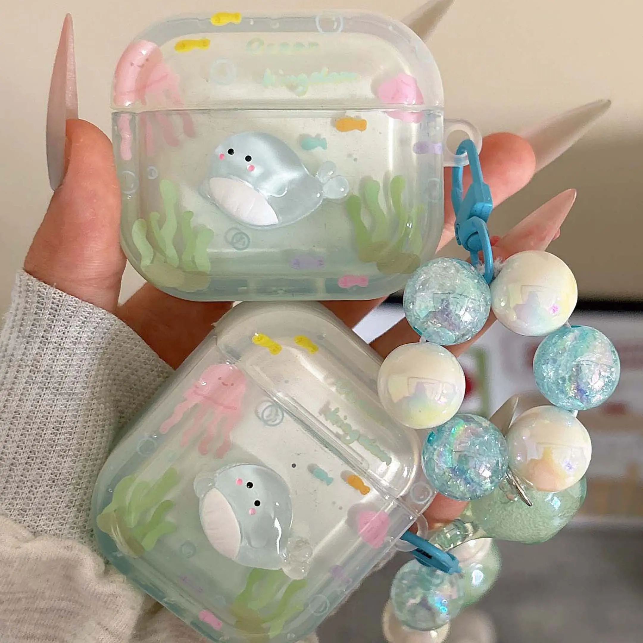 Cute crystal 3D dolphin shockproof earphone case cartoon wireless bluetooth charging box for apple airpods 3 2 1 pro 2nd 4 capa