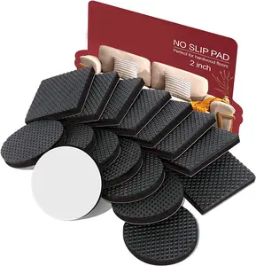 Non Slip Furniture Pads 16 pcs 2 inch Grippers for Hardwood Floors Self Adhesive Rubber Feet Anti Slide Protectors for Couch Legs (Round and Square)