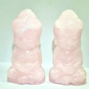 Nature Crystal Pink Calsite  Baby Buddha Crystal Statue for Home Decoration Zen Garden Spiritual Feng Shui Figurine