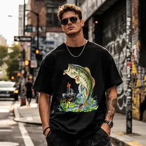 Retro Bass Fisherman Boat Graphic Shirt Nature Outdoor Casual Top