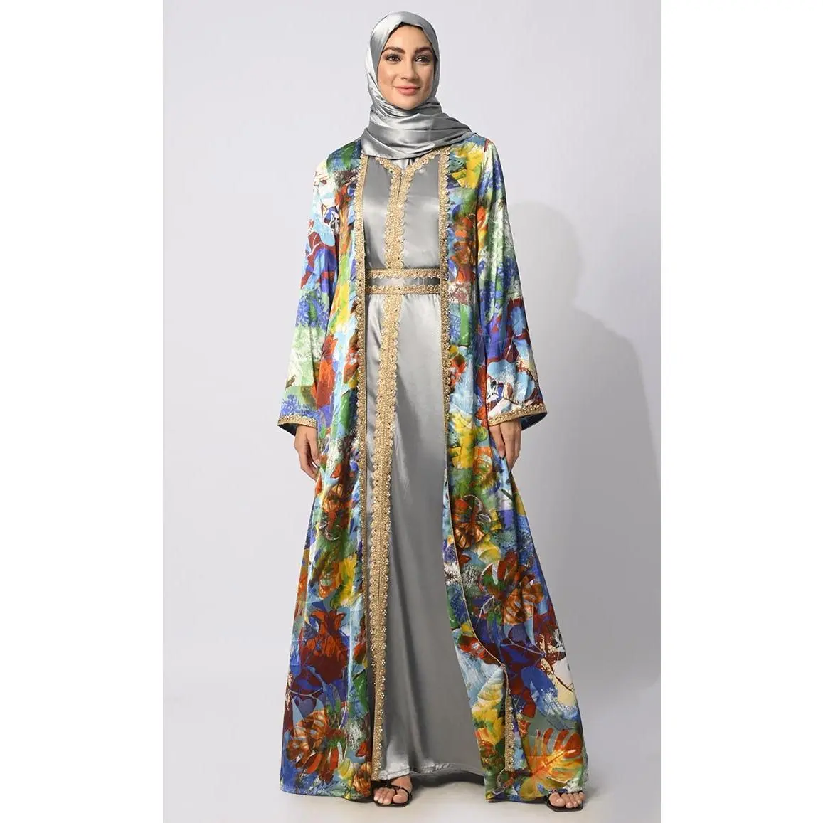 Women's Printed Satin Shrug with Lining and belt