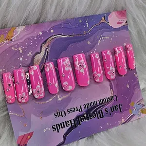 Jan's Bestest Hands Pink and White Hibiscus Flowers Spring Press-on Set Stylish Acrylic Nails Fake Nails Kit for Nail Art Decoration