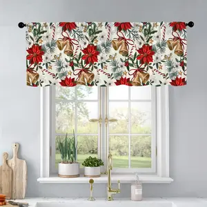 1pc Christmas and New Year printed kitchen curtains with Christmas botanical plants, flowers curtains valance window treatment living room bedroom home decor 54 x 18 inch Home Decoration Curtain
