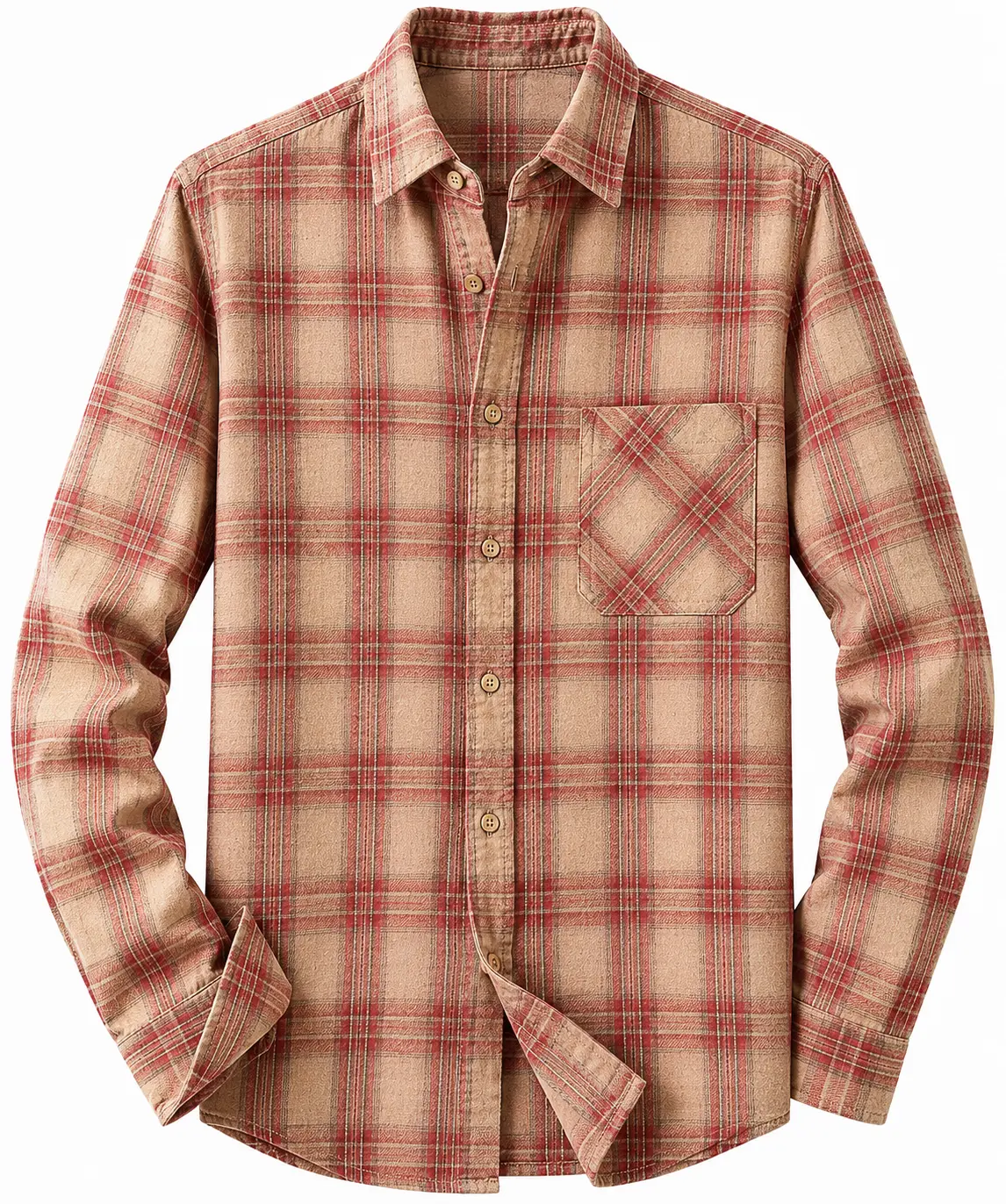 Men's Classic Plaid Button Down Long Sleeve Shirt Casual Check Shirt Single Chest Pocket Lightweight Shirt for Everyday Wear