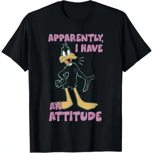 Men's Daily Short Sleeve Classic Top Looney Tunes Daffy Duck Apparently I Have An Attitude Logo T-Shirt