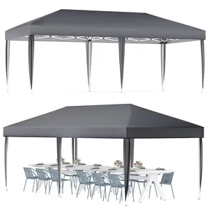Garvee Heavy Duty Waterproof Pop Up Canopy Tent - 10x20ft Outdoor Quick Shelter, UV-Resistant, Adjustable Height, Portable Event Gazebo with Carry Bag for Patio, Backyard, Camping, Beach, Wedding, Dark Grey