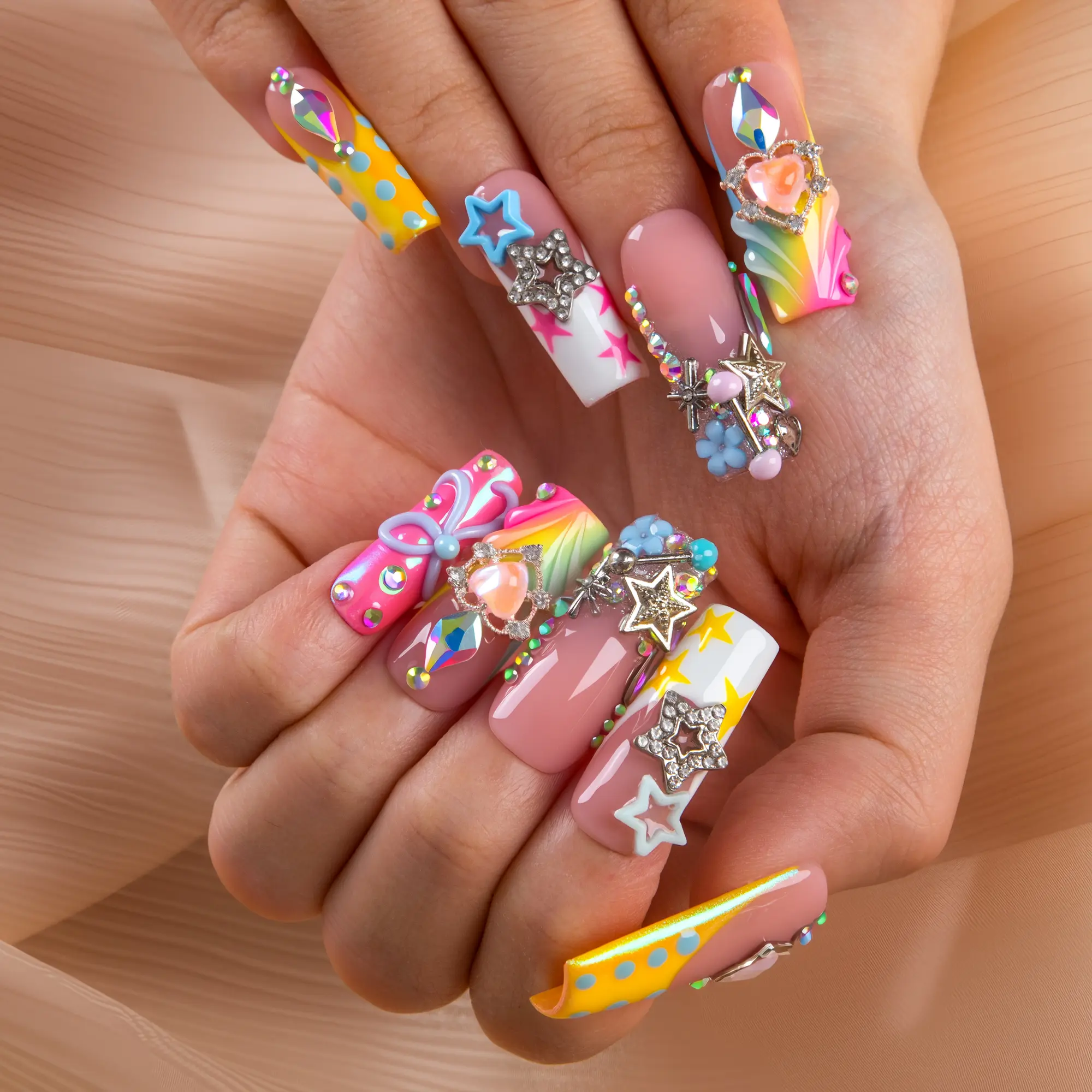 Lovful NEW DROP Collection Handmade Acrylic Press On Nails 10PCS Reusable Salon Quality 3D Flower Rhinestones for Flawless Long Lasting Look Manicure