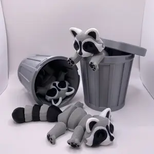 Trash Panda & Trash Can 3D Print Articulating Multi-Color Raccoon Toy - Birthday Gift, Valentine's Gift, Christmas Gift, Desk Fidget Toy