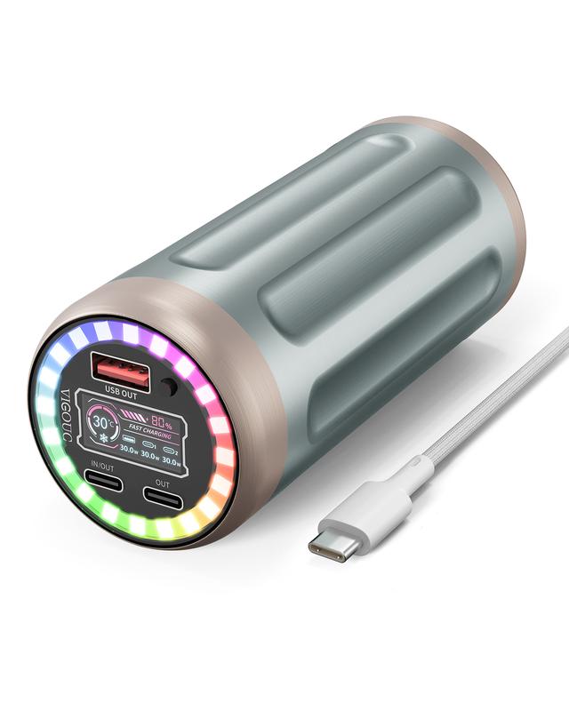 VIGOUC Durable Chargeable 32450mAh Power Bank - PD 22.5W Fast Charging, RGB Lighting, TFT Display, 3 Outputs, Button Control, USB Compatible for Mobile Phones, iPhone 17/16/15, Samsung & Smartphones (Camping Emergency Backup, Protection Features)