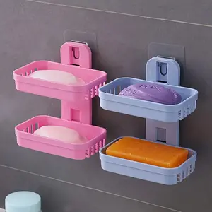 Double-layer soap box with bottom drainage rack - Wall-mounted bathroom storage rack, suitable for toiletries and shampoo
