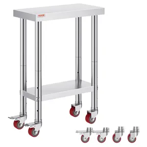 VEVOR Stainless Steel Work Table 12 x 24 x 34 Inch, 700 LBS Load Capacity with 4 Wheels, 3 Adjustable Height Levels, Heavy Duty Food Prep Worktable for Commercial Kitchen Restaurant, Silver