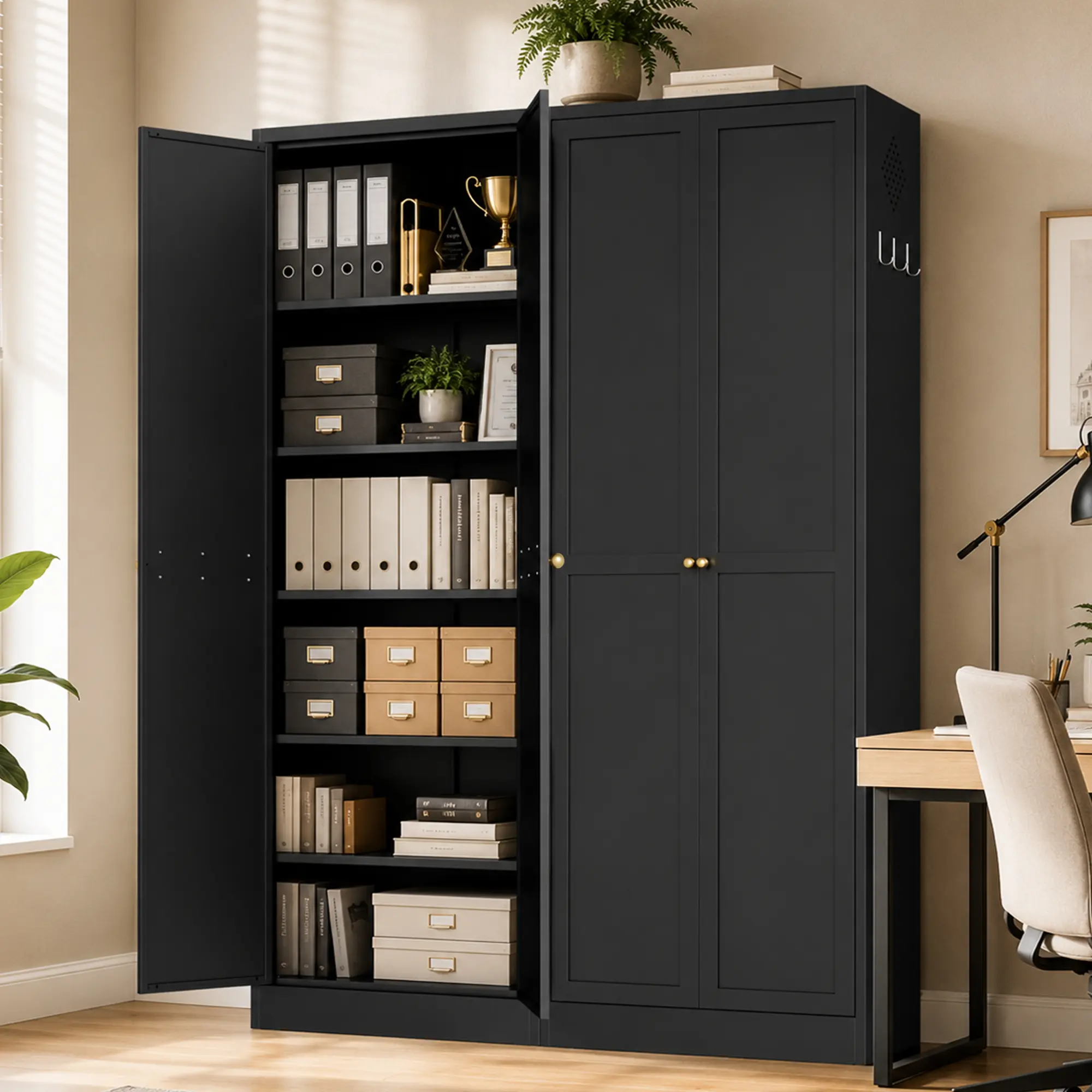72" Tall Metal Storage Cabinet with 2 Doors, 4 Adjustable Shelves, Freestanding Steel Utility Cupboard for Garage, Office & Pantry, Black (27.56"W x 13.78"D x 72"H).