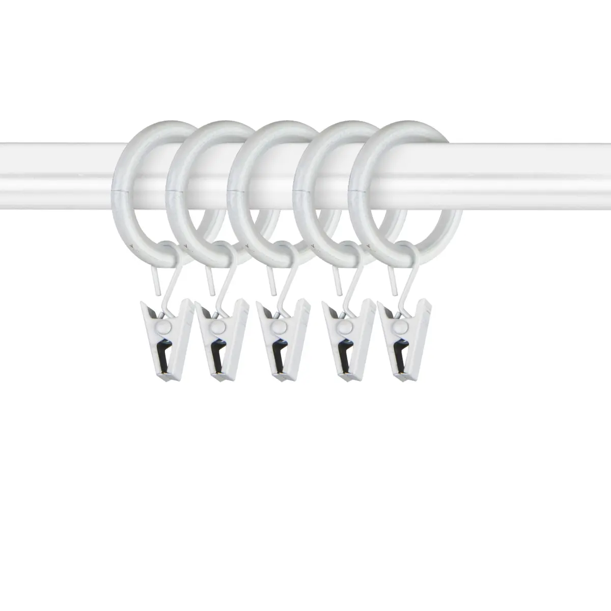 212 MAIN Premium Materials Clip-On Noise-Canceling Curtain Rings with Clips, 0.875 in Dia, Smooth Glide, White, 10-Piece Set for Living Spaces