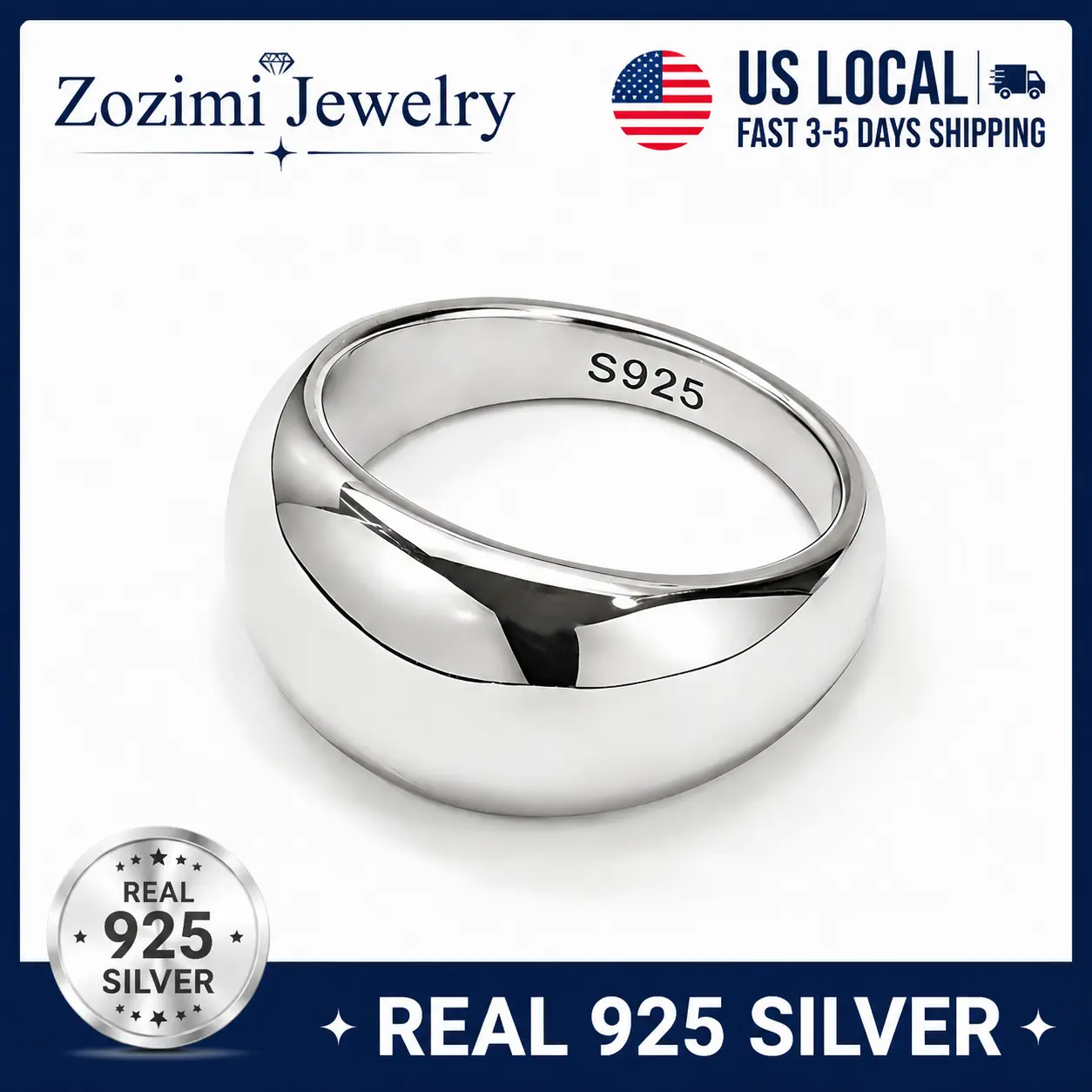S925 Sterling Silver Chunky Dome Ring for Men & Women | Bold Minimalist Big Dome Design Hypoallergenic 925 Silver Statement Ring | High Polish Smooth Finish Fashion Band Ring | Unisex Luxury Everyday Wear Jewelry