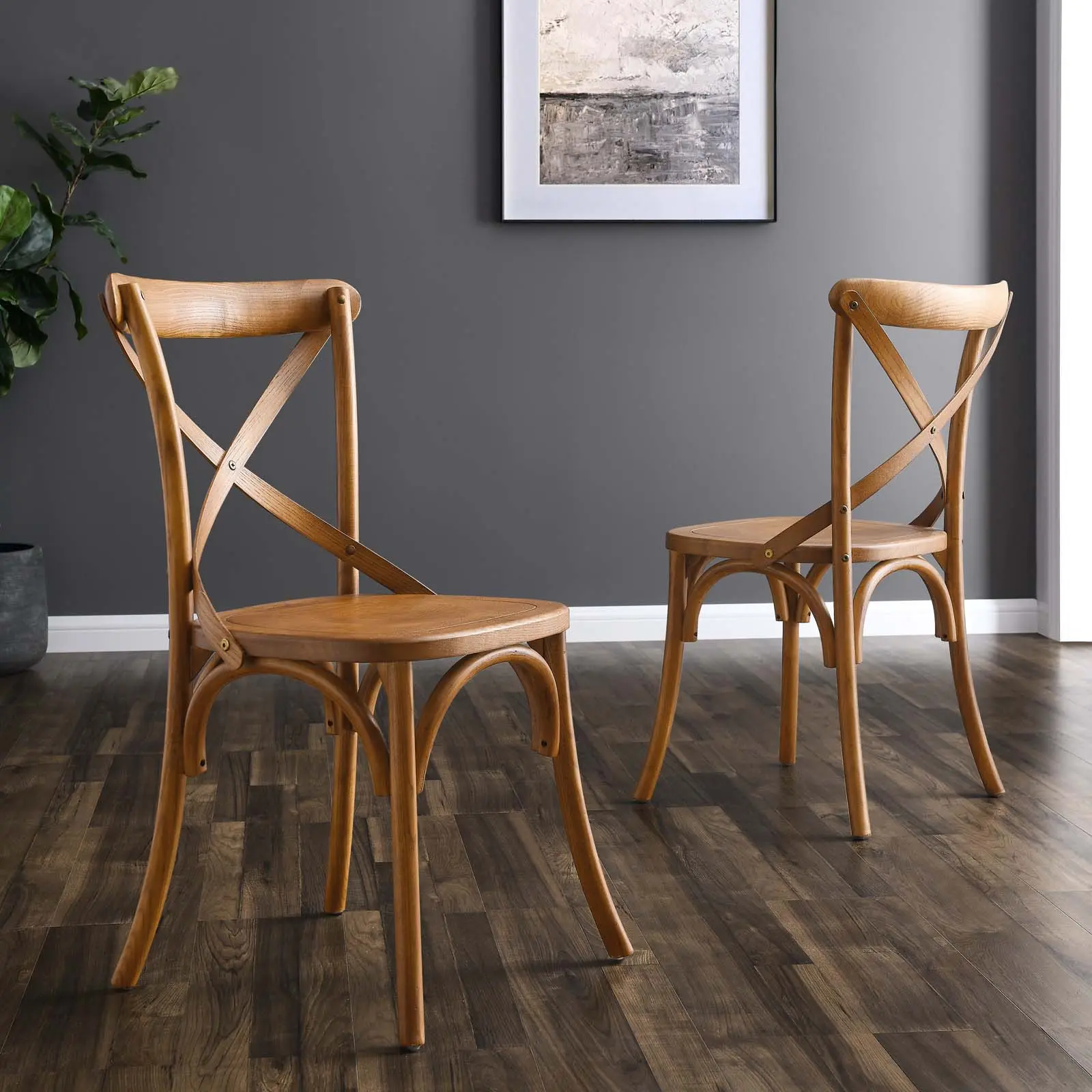 Modway Gear Modern Wood Dining Side Chair, Indoor Furniture Dining Chair (Walnut Finish)