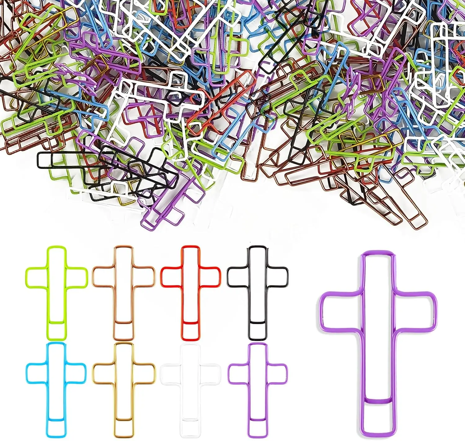 New 50PCS Cross-Shaped PET Coated Bible Bookmark Clips, Colorful Sets, Rust-Resistant Binder Accessories with Long-Term Shape Retention & Christian Flair, Office Stationery for Bible Journaling