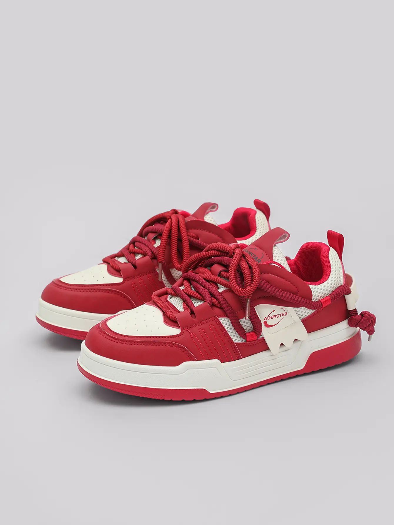 Men's Stylish Retro Sneakers with Thick Sole, Lightweight Breathable Low Cut Casual Sporty Shoes in Red and White for Everyday Wear, Casual Sporty Sneakers, Stylish Sneaker