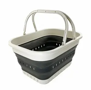 SAMMART 19L (5 Gallon) Collapsible Tub with Handle - Portable Outdoor Picnic Basket/Crater - Foldable Shopping Bag - Space Saving Storage Container