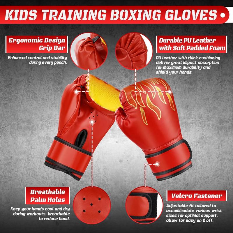 Boxing gloves, 4-in-1 Boxing Gloves and Punching Mitts Set for Boys & Girls, Kids Boxing Gloves Focus Pads with Hand Wraps, Boxing Reflex Ball, Boxing Equipment Set for MMA Karate Muay Thai, Boxing gloves for kids, Kids boxing gloves, Boxing gear
