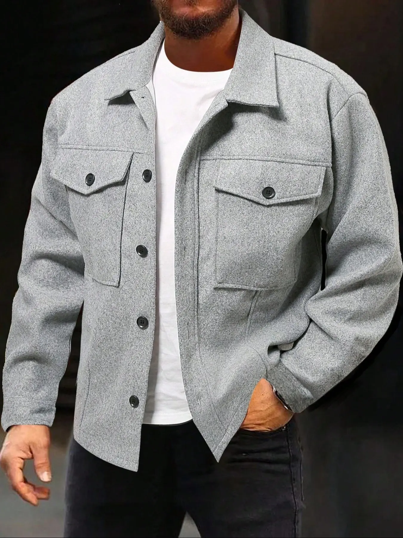 Men's Solid Color Long Sleeve Work Shirt with Embroidery, Casual Fitted Woven Fabric, All Seasons Wear, Moderate Thickness