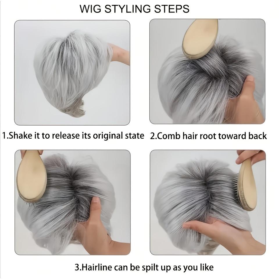 "Women's Chic Pixie Cut Human Hair Wig Ash Grey Balayage Glueless 150% Density Brazilian Remy Hair Layered Bangs Natural Fullness For Daily & Special Events "	