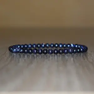 Premium Blue Goldstone 4mm Stretch Bracelet Sparkly Energy Healing Jewelry Gift