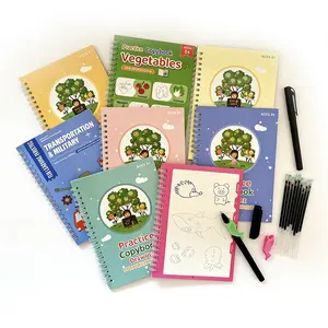 Reusable Magic Groove Practice Copybook Set for Kids Ages 3-9, Preschool Tracing Workbooks (Alphabet, Number, Math, Drawing) with Erasable Magic Pen, Kindergarten Homeschool Learning Tool