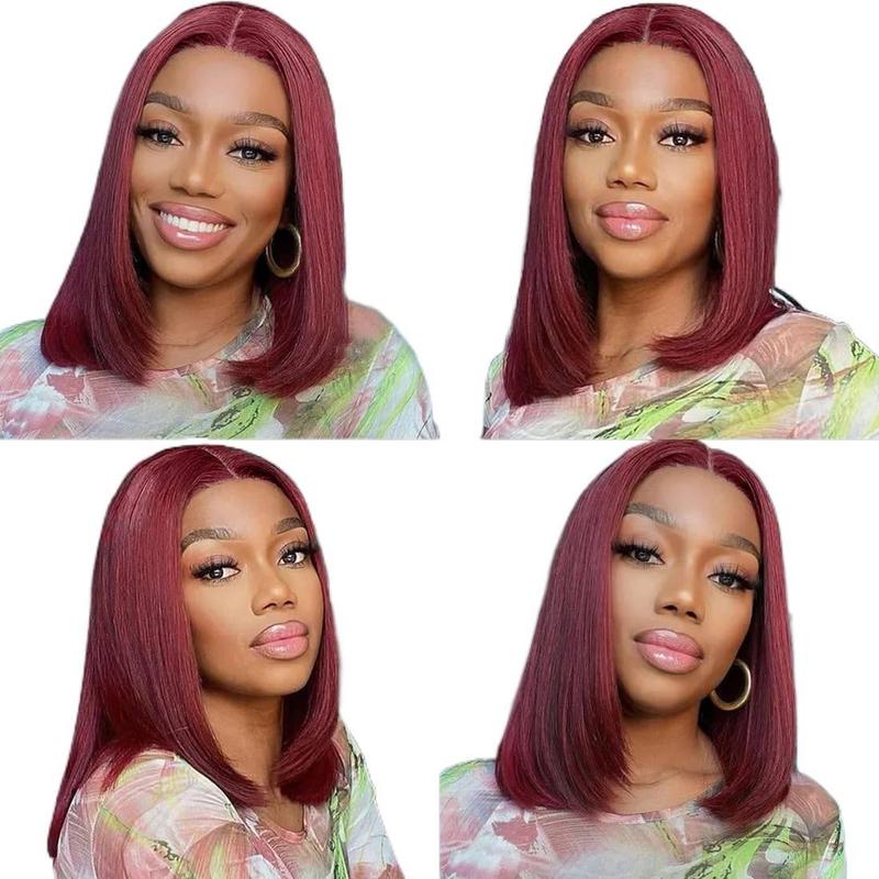 human hair bob 99J Bob Wig Human Hair Wigs 13X4 Straight Lace Front Wigs for Black Women Pre Plucked 180% Density Straight Burgundy Human Hair Short Bob Wig Human Hair (99J Bob Wig 10inch)