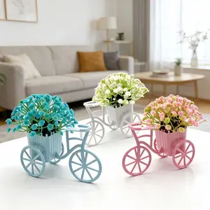 3/1PCS Elegant Design Bicycle Planter with Ribbon, Decorative Home Decor for Living Room, Desk, Shelf Display, Supermarket Decoration, Plastic Structure