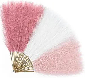 Pampas Grass 17in, Pink Pampas Grass Decor for Home Decoration, Faux Pampas Grass Wall Decor for Wedding Centerpieces Party Decorations